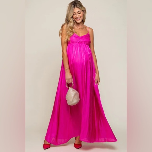 Pinkblush Maternity Fuschia Twist Front Maxi Dress - Picture 1 of 12